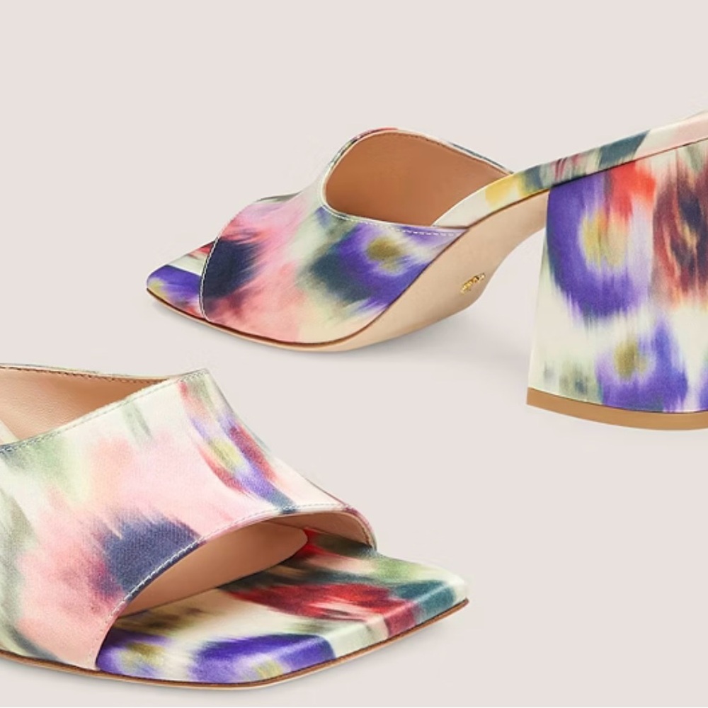 Stuart Weitzman watercolor TIA 85 flareblock slide